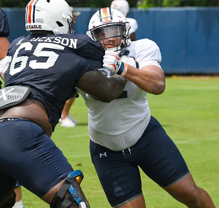 Alec Jackson (65), Marquis Burks (92)Auburn football practice on Tuesday, Aug. 9, 2022 in Auburn, Ala. Todd Van Emst/AU Athletics